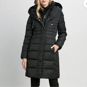 NWT TAHARI Women’s Galaxy Hooded Puffer Long Coat Jacket ZIP-Up Bib Down Size XL